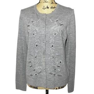 Brooks Brothers Red Fleece Gray Merino Wool Cardigan Sweater